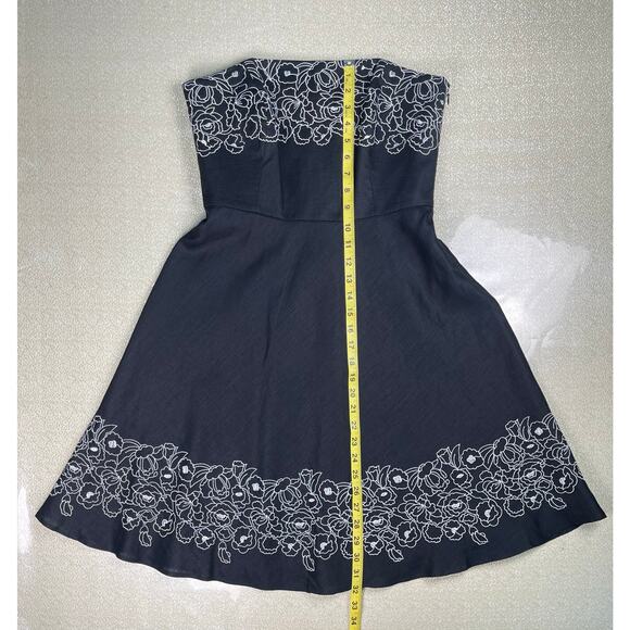 NWT LOFT Ann Taylor Strapless Floral Embroidered ALine Dress Black Linen Size 8P - Picture 8 of 11